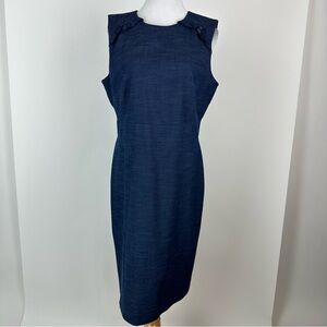 Ann Taylor Blue Navy Ruffle Shoulder Shift Dress Size 12